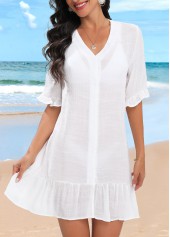 White swimwear,Plain Color swimwear,Lightweight Button Up White Cover Up