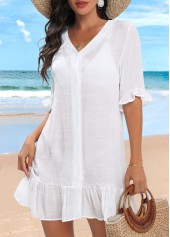 White swimwear,Plain Color swimwear,Lightweight Button Up White Cover Up