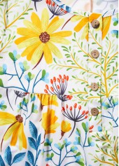 Yellow dresses,Floral dresses,Plants dresses,Vacation dresses,Vacation dresses,Pocket Floral Print Yellow A Line Round Neck Dress