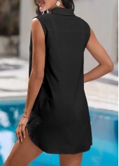 Black swimwear,Plain Color swimwear,Split Detail Sleeveless Black Cover Up