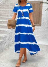 Sky Blue dresses,White dresses,Tie Dye dresses,Vacation dresses,Vacation dresses,Pocket Tie Dye Print Sky Blue A Line Dress