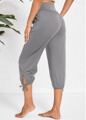 Dark Grey bottoms,Plain Color bottoms,Pocket Jogger Elastic Waist High Waisted Dark Grey Pants