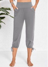 Dark Grey bottoms,Plain Color bottoms,Pocket Jogger Elastic Waist High Waisted Dark Grey Pants