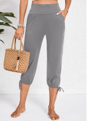 Dark Grey bottoms,Plain Color bottoms,Pocket Jogger Elastic Waist High Waisted Dark Grey Pants