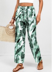 Green bottoms,Tribal bottoms,Ombre bottoms,Pocket Feathers Print Green Elastic Waist High Waisted Pants