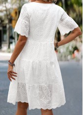 White dresses,Plain Color dresses,Everyday dresses,Casual dresses,Ruched White Round Neck Short Sleeve Dress