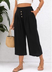 Black bottoms,Plain Color bottoms,Pocket Black Elastic Waist High Waisted Pants