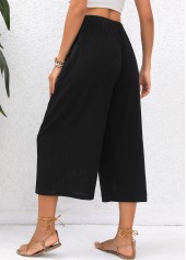 Black bottoms,Plain Color bottoms,Pocket Black Elastic Waist High Waisted Pants
