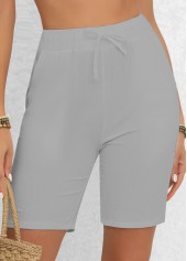 Patchwork-Shorts mit normaler elastischer Taille und hoher Taille in Hellgrau