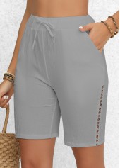 Light Grey bottoms,Plain Color bottoms,Patchwork Light Grey Regular Elastic Waist High Waisted Shorts