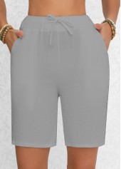 Light Grey bottoms,Plain Color bottoms,Patchwork Light Grey Regular Elastic Waist High Waisted Shorts
