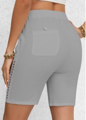 Light Grey bottoms,Plain Color bottoms,Patchwork Light Grey Regular Elastic Waist High Waisted Shorts