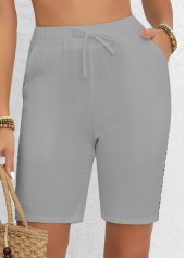 Light Grey bottoms,Plain Color bottoms,Patchwork Light Grey Regular Elastic Waist High Waisted Shorts