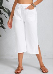 White bottoms,Plain Color bottoms,Pocket White Elastic Waist High Waisted Pants
