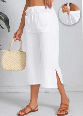 Weiße hoch taillierte Hose mit elastischem Bund und Taschen