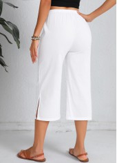 White bottoms,Plain Color bottoms,Pocket White Elastic Waist High Waisted Pants