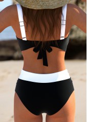 Black swimwear,Contrast Color swimwear,ROTITA Patchwork Square Neck Black Bikini Set