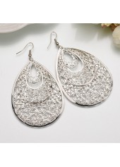 Silvery White jewelry,Geometric jewelry,Silvery White Metal Geometric Teardrop Earrings