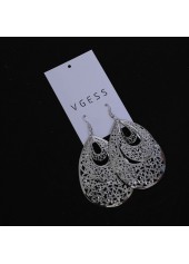 Silvery White jewelry,Geometric jewelry,Silvery White Metal Geometric Teardrop Earrings