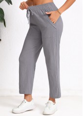Dark Grey bottoms,Plain Color bottoms,Pocket Elastic Waist High Waisted Dark Grey Pants
