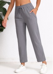 Dark Grey bottoms,Plain Color bottoms,Pocket Elastic Waist High Waisted Dark Grey Pants