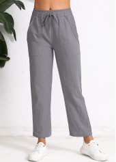 Dark Grey bottoms,Plain Color bottoms,Pocket Elastic Waist High Waisted Dark Grey Pants