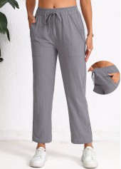 Pocket Elastic Waist High Waisted Dark Grey Pants
