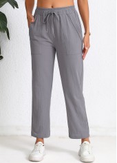 Dark Grey bottoms,Plain Color bottoms,Pocket Elastic Waist High Waisted Dark Grey Pants
