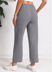 Dark Grey bottoms,Plain Color bottoms,Pocket Elastic Waist High Waisted Dark Grey Pants