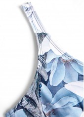 Denim Blue swimwear,Floral swimwear,Plants swimwear,ROTITA Tie Denim Blue Floral Print One Piece Swimdress