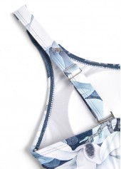 Denim Blue swimwear,Floral swimwear,Plants swimwear,ROTITA Tie Denim Blue Floral Print One Piece Swimdress