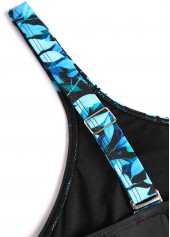 Cyan swimwear,Black swimwear,Plants swimwear,ROTITA Tie Cyan Leaf Print One Piece Swimdress