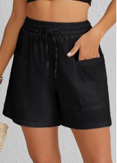 Schwarze hoch taillierte Shorts mit elastischem Bund und Tasche