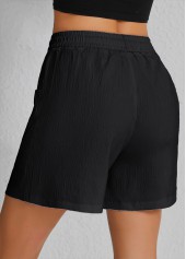 Black bottoms,Plain Color bottoms,Pocket Black Elastic Waist High Waisted Shorts