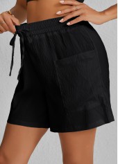 Black bottoms,Plain Color bottoms,Pocket Black Elastic Waist High Waisted Shorts