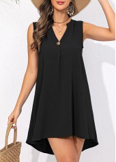 Robe courte noire sans manches à boutons Rotita