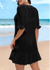 Black swimwear,Plain Color swimwear,Lightweight Button Up Black Cover Up