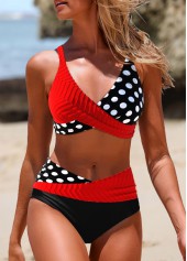 ensemble de bikini à pois rouges croisés Rotita