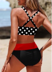 Red swimwear,Black swimwear,Dot swimwear,ROTITA Criss Cross Red Polka Dot Bikini Set