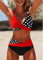 Red swimwear,Black swimwear,Dot swimwear,ROTITA Criss Cross Red Polka Dot Bikini Set