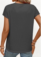 Dark Grey Marl tops,Tribal tops,Patchwork Tribal Print Dark Grey V Neck T Shirt