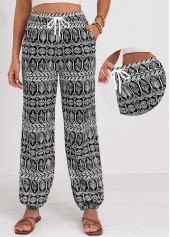 Schwarze Joggerhose mit Kordelzug und Tribal-Print und elastischer Taille