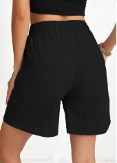 Black bottoms,Plain Color bottoms,Drawstring Elastic Waist High Waisted Black Shorts