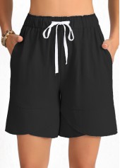 Schwarze Shorts mit hoher Taille und elastischem Kordelzug