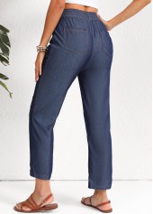 Navy bottoms,Plain Color bottoms,Smocked Navy Elastic Waist High Waisted Pants