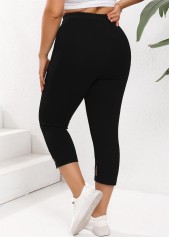 Black plus size,Plain Color plus size,Plus Size Patchwork Black Skinny Elastic Waist Pants