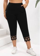Black plus size,Plain Color plus size,Plus Size Patchwork Black Skinny Elastic Waist Pants