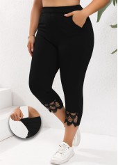pantalon taille élastique skinny patchwork noir grande taille