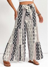 Black bottoms,Tribal bottoms,Bowknot Patchwork Black Elastic Waist High Waisted Pants