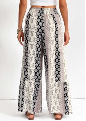 Black bottoms,Tribal bottoms,Bowknot Patchwork Black Elastic Waist High Waisted Pants